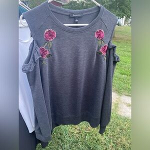 Relativity Embroidered Cold Shoulder Pullover Sweatshirt Size Large
